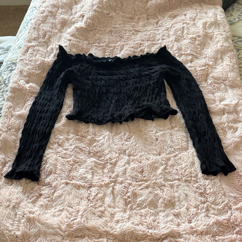 Black Off-Shoulder Crop Top